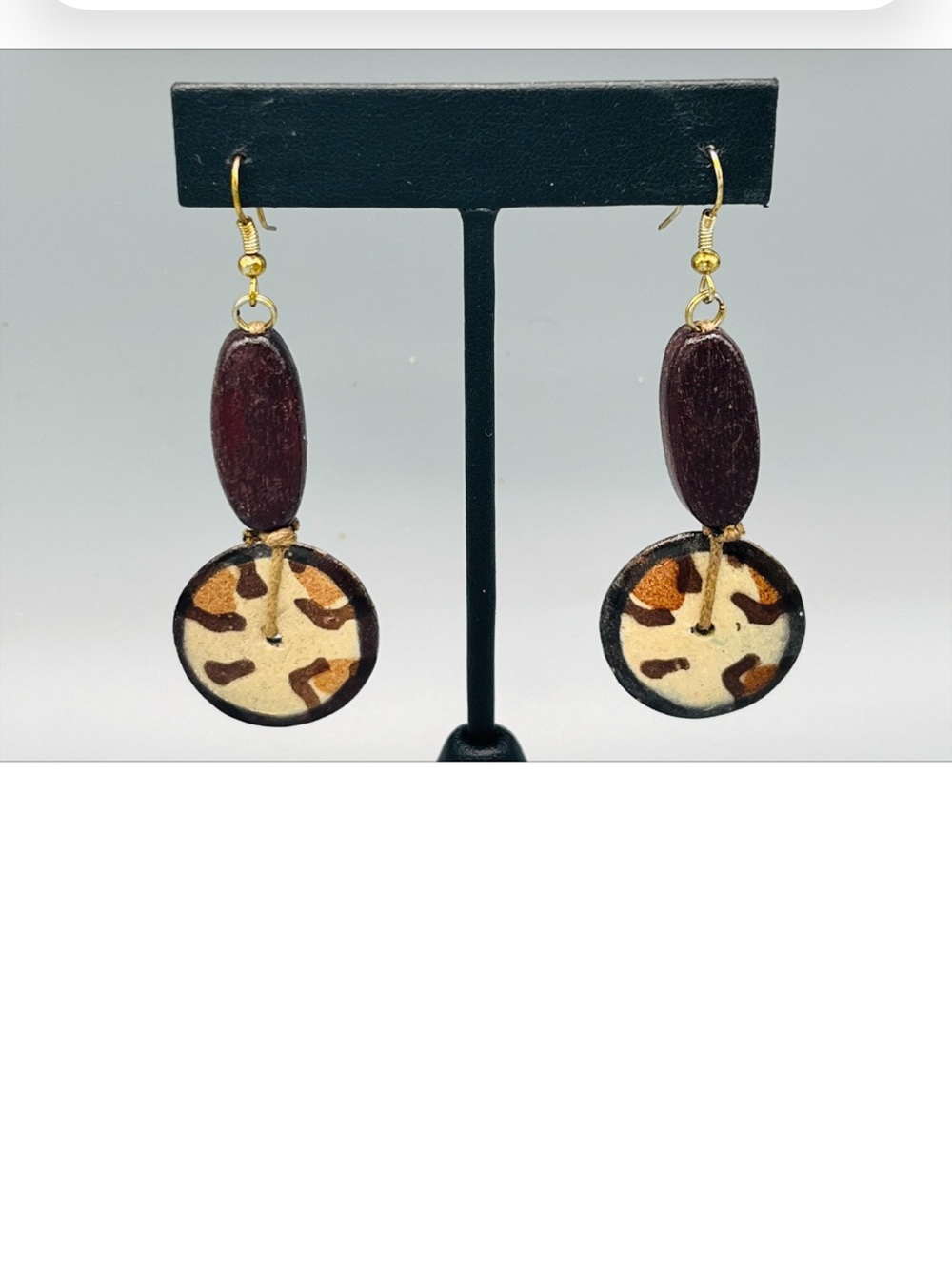 Leopard Print Wood Drop Earrings in Brown and Cream